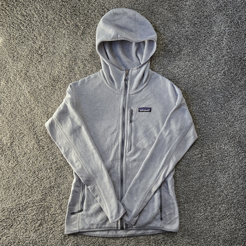 Patagonia Light Gray Full-Zip Hooded Fleece Jacket